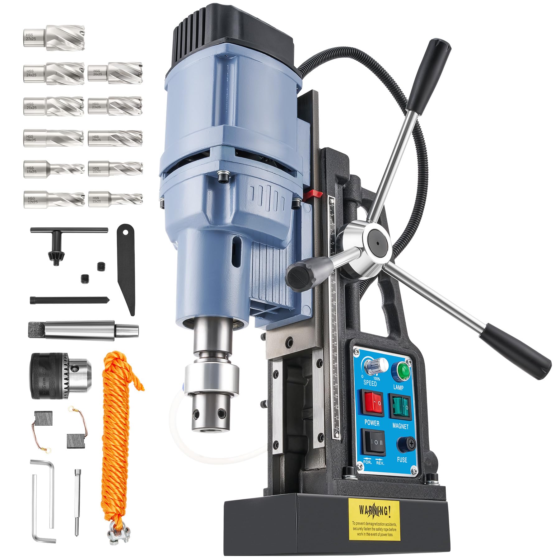 ZELCAN 1950W Trapano Magnetico con 11 Punte 13900N 650 rpm Trapano a Colonna Magnetico a Diametro di 50mm con Controllo Reversibile e Continuo per Superfici Metalliche