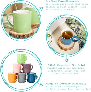 Argon Tableware Coloured Coffee Mugs - White - 350ml - Pack of 2 - Gloss Stoneware Latte Cappuccino Cups Hot Chocolate Cups Colourful Mug Set with Handle