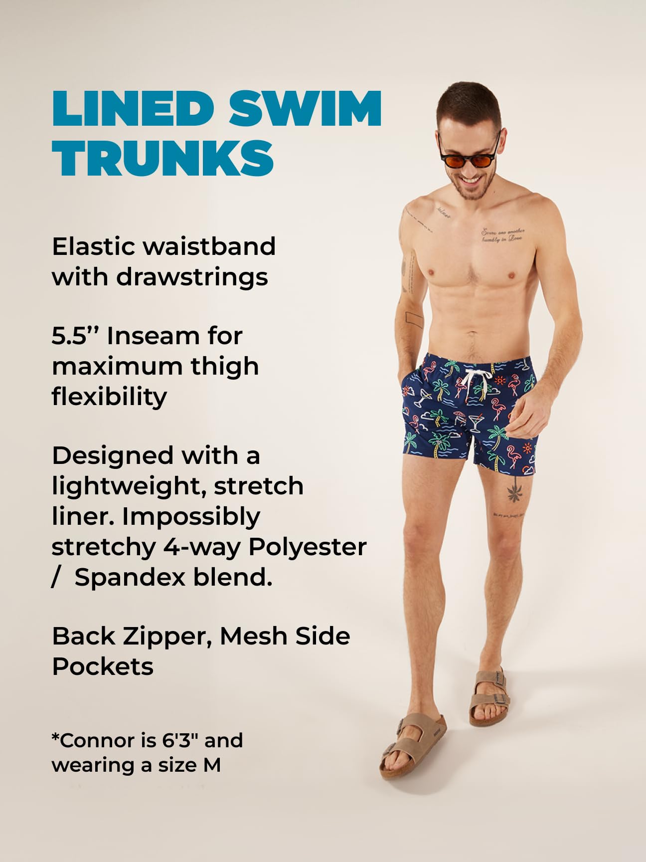 Chubbies Gefütterte Herren-Badehose, 14 cm, Badeshorts und Herren-Shorts mit elastischem Bund, Boxershort-Futter, LSF 50+