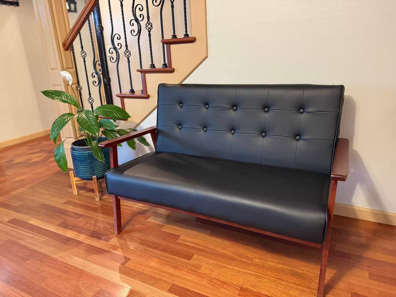Sillón Rectangular Cuero Sintético Negro miniatura 7