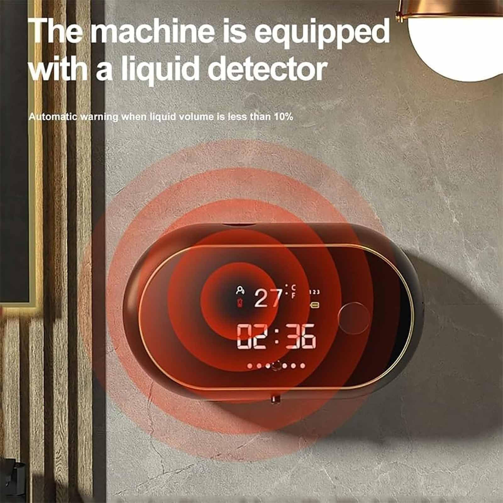 Dispensador de jabón líquido sin contacto montado en la pared de 450 ml, dispensador automático de jabón de espuma sin contacto con sensor de temperatura de tiempo, recordatorio automático de líquido