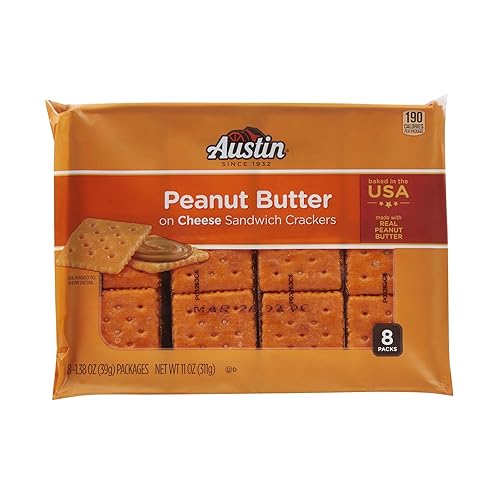 Miniatura 8 de Austin Sandwich Crackers, galletas de una sola porción, aperitivos de oficina y niños, mantequilla de maní en queso (12 bandejas, 96 paquetes)