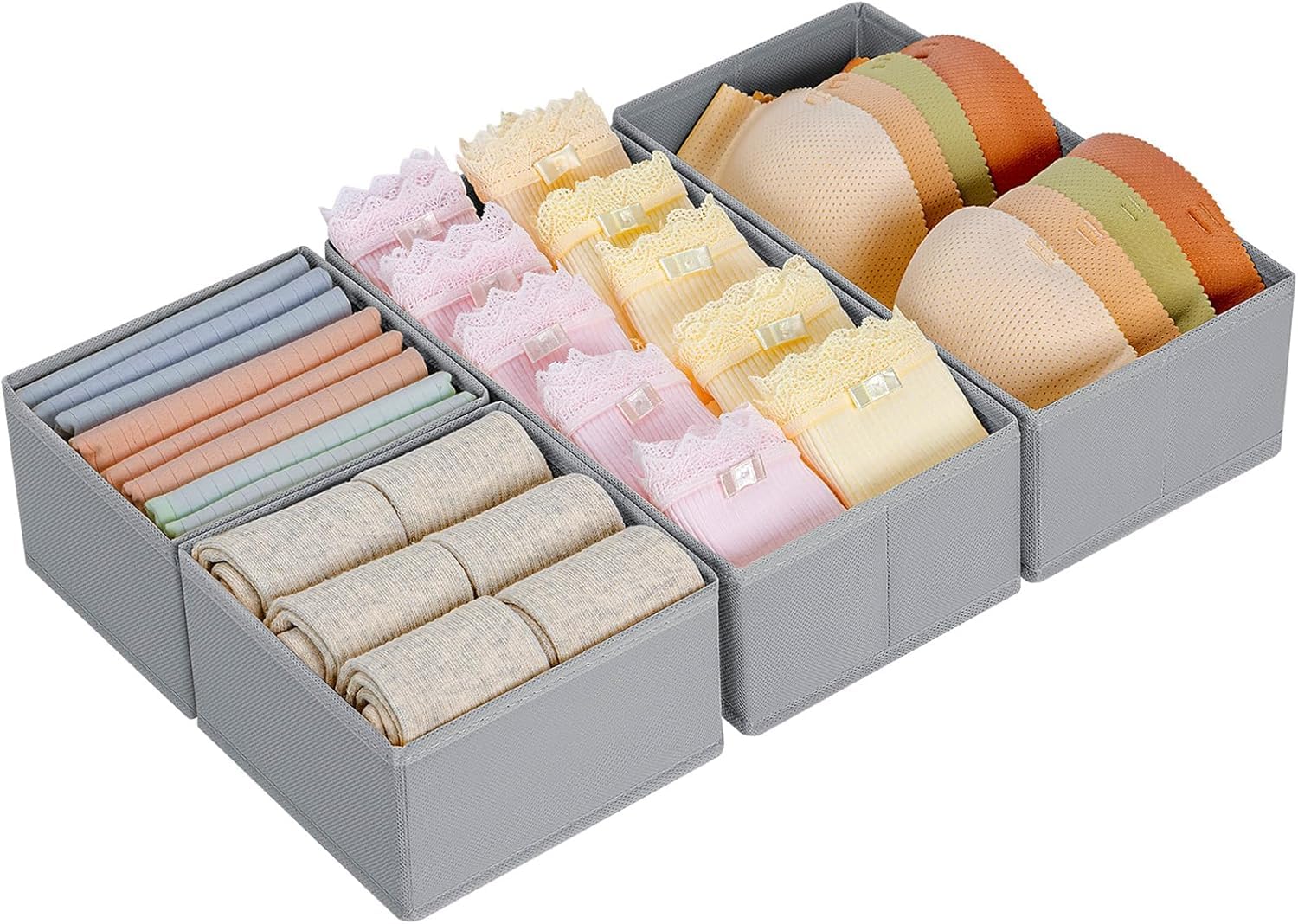 DIMJ Organizador Cajones Juego de 4 Cajas Almacenaje Plegables Tela Gris