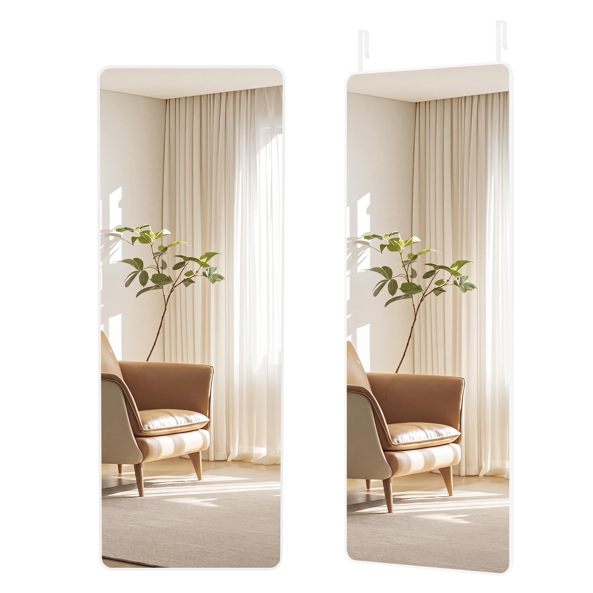 SONGMICS Full Length Hanging Mirror, 120 x 40 cm, Rectangular Full Body Mirror, Over the Door or Wall Mounted Mirror, Tempered Glass, for Bedroom, Living Room, Cloakroom, Matte White LFM032WC01