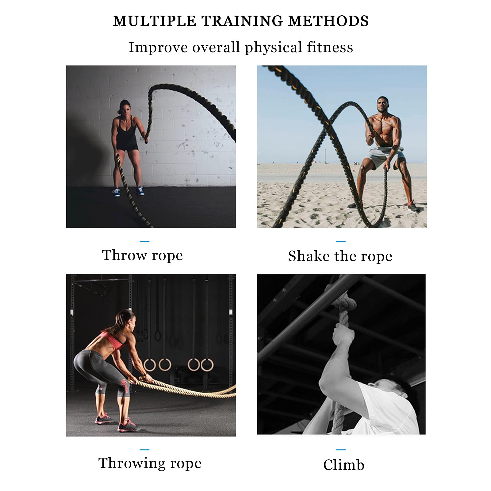 Battle Rope, Poly Dacron Übungsseile, 1,5 Zoll Durchmesser 30/40/50 Fuß Länge, Übung Training Gewichtetes Seil für Kraft- und Konditionstraining (Size : 15m)