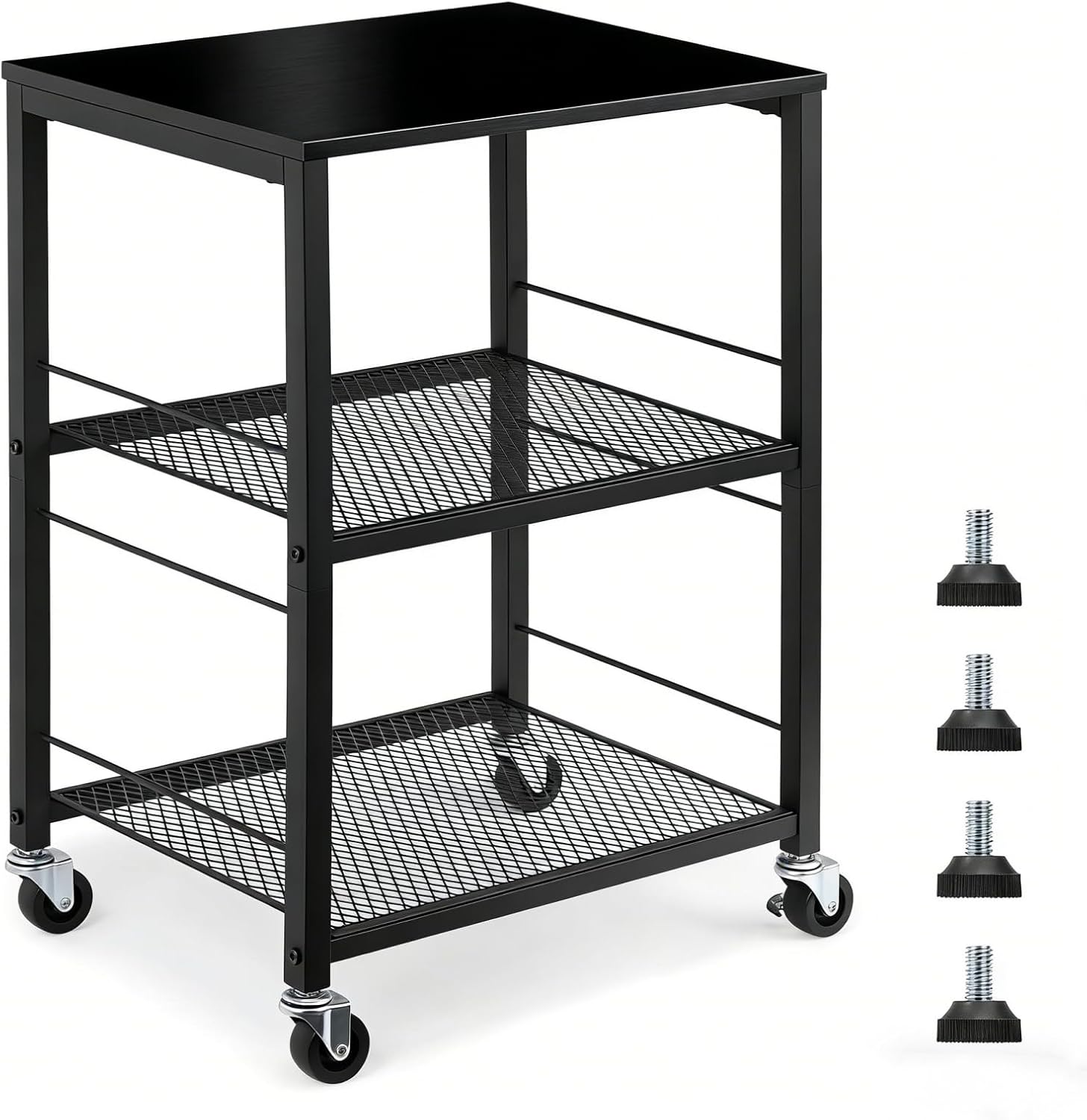 MOOACE Rustic 3 Tier End Table with Wheel,Side Table Nightstand Storage Shelf for Bedroom,Kitchen,Living Room and Office, Stable Metal Frame,Wood Top, Easy Assembly - Brown&Black