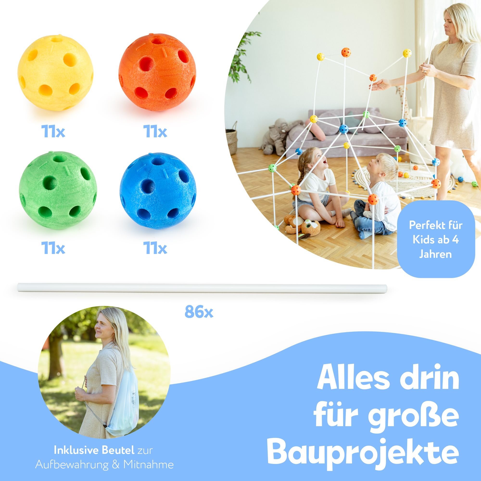 Konstruktionsspielzeug DIY Höhle Bauen Kinder Set BAU Spielzeug Höhlenbauset Creative Fort Decke Bude Steckbaukasten Steckspiel Outdoor Indoor Garten