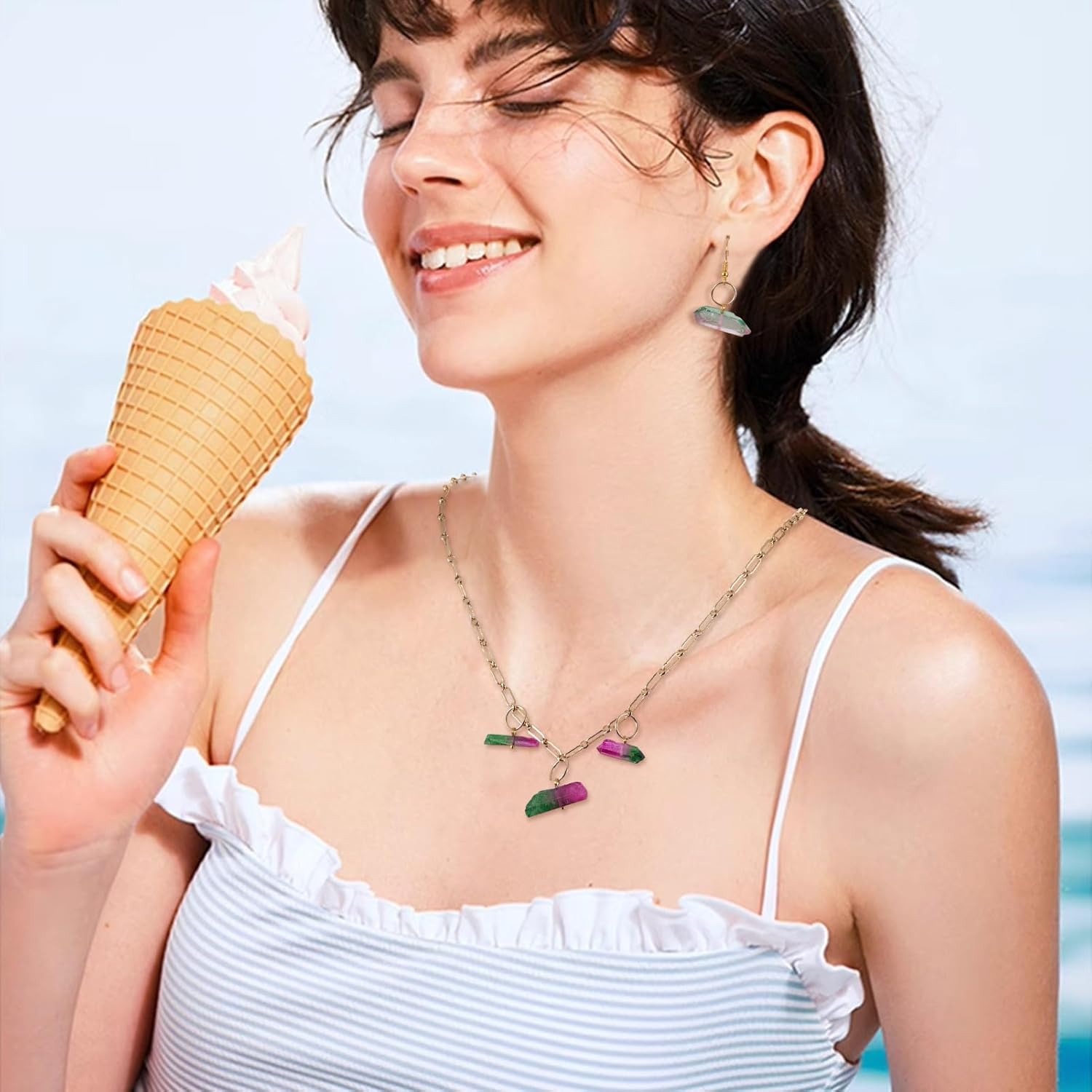 Beadthoven Gemstone Pendants Crystal Stone Charms Irregular Colorful Quartz Natural Healing Chakra Crystal Sticks Pendants for Jewelry Making DIY Necklace Earrings Keychain Accessory - Image 4