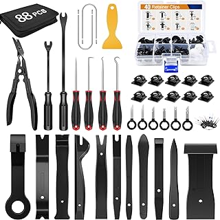 GOOACC 88Pcs Trim Removal Tool, Auto Push Pin Bumper Retainer Clip Set Fastener Terminal Remover Tool Adhesive Cable Clips Removal Kit Car Panel Radio Removal Auto Clip Pliers, Black
