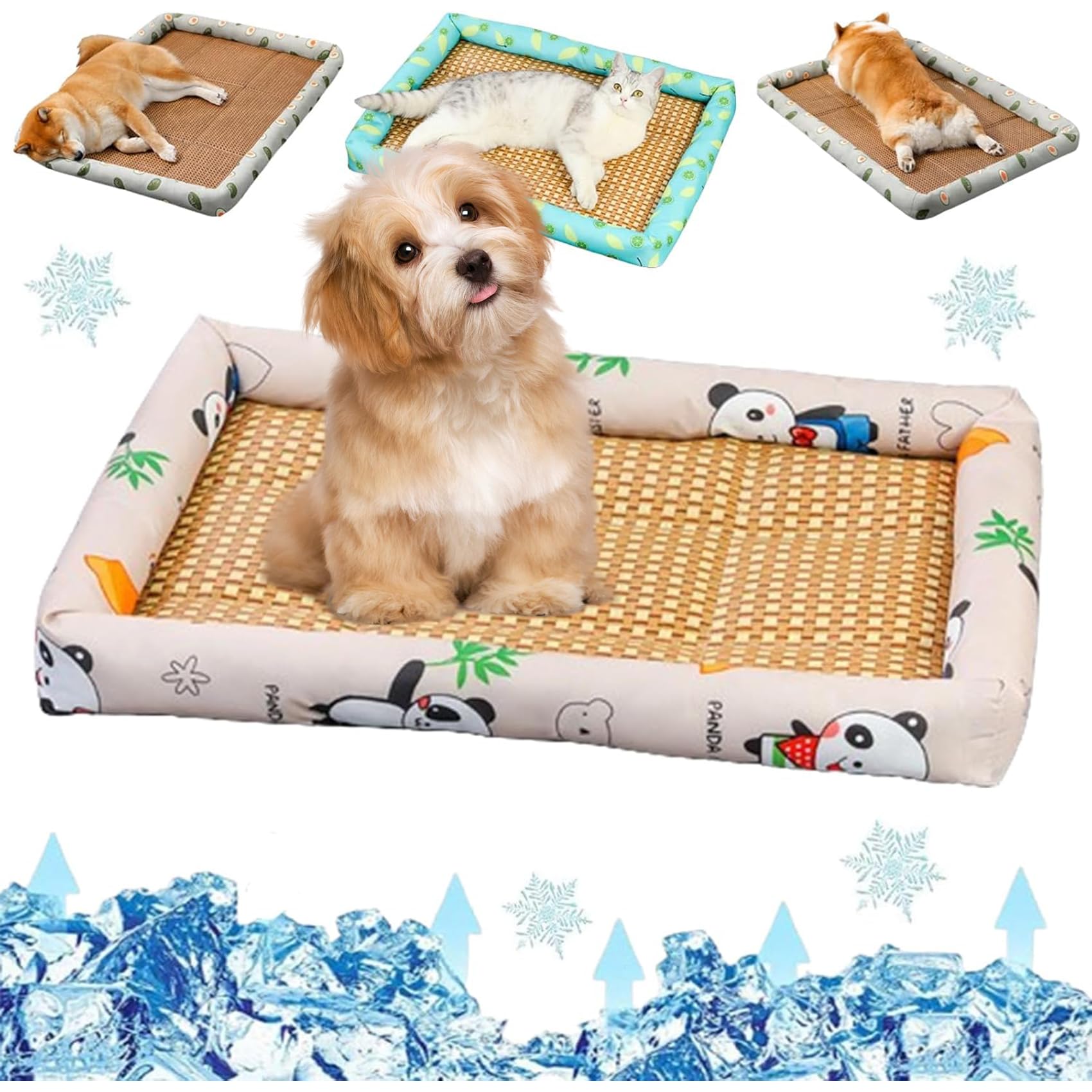 Lit rafraîchissant pour chiens et chats tapis carré tissé en rotin lavable