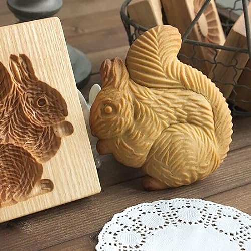 Miniatura 10 de Moldes de madera tallada para galletas, sellos de galletas personalizados, prensa de galletas de cocina para hornear bricolaje con animales,