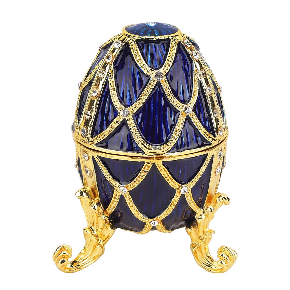CUEITrinket Box with Hinged, Hand Painted Enameled Artificial Easter Egg Trinket Box Faberge Egg Style Jewelry Box for Necklace Bracelet Trinket Home Desktop Decor Gifts