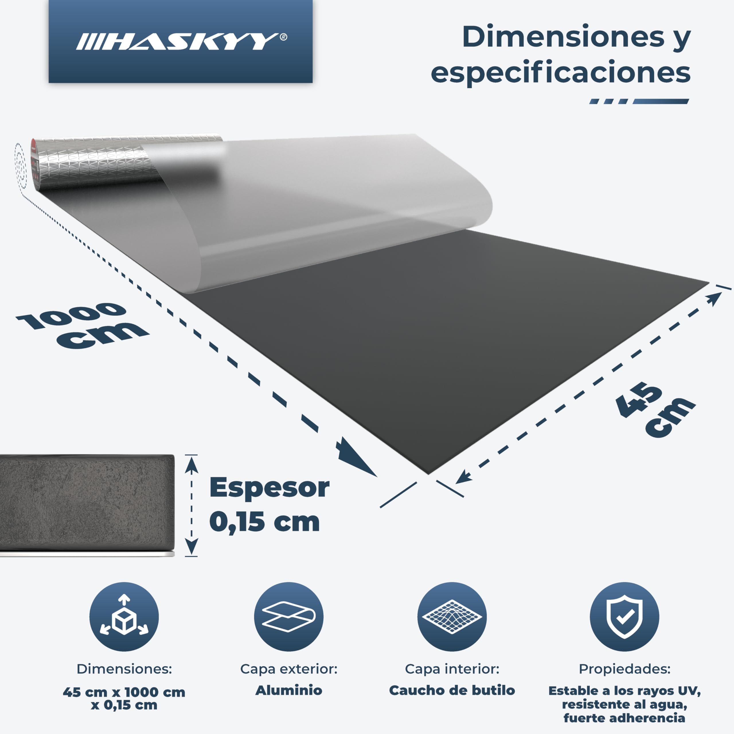 HASKYY Aluminiowa taśma butylowa do naprawy dachu, 450 mm x 10 m.b