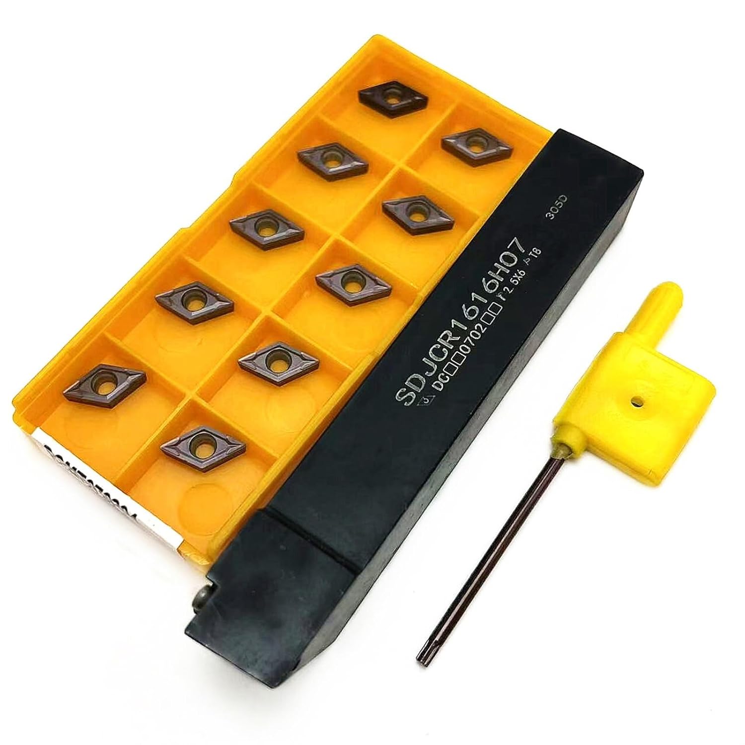 1pcs SDJCR1010H07 SDJCR1212H07 SDJCR1616H07 SDJCR2020K07 Metal Lathe Tools Holder External Turning Tool + 10pcs DCMT070204 Carbide Inserts Turning Insert(DCMT070204 VP15TF,SDJCR1616H07)