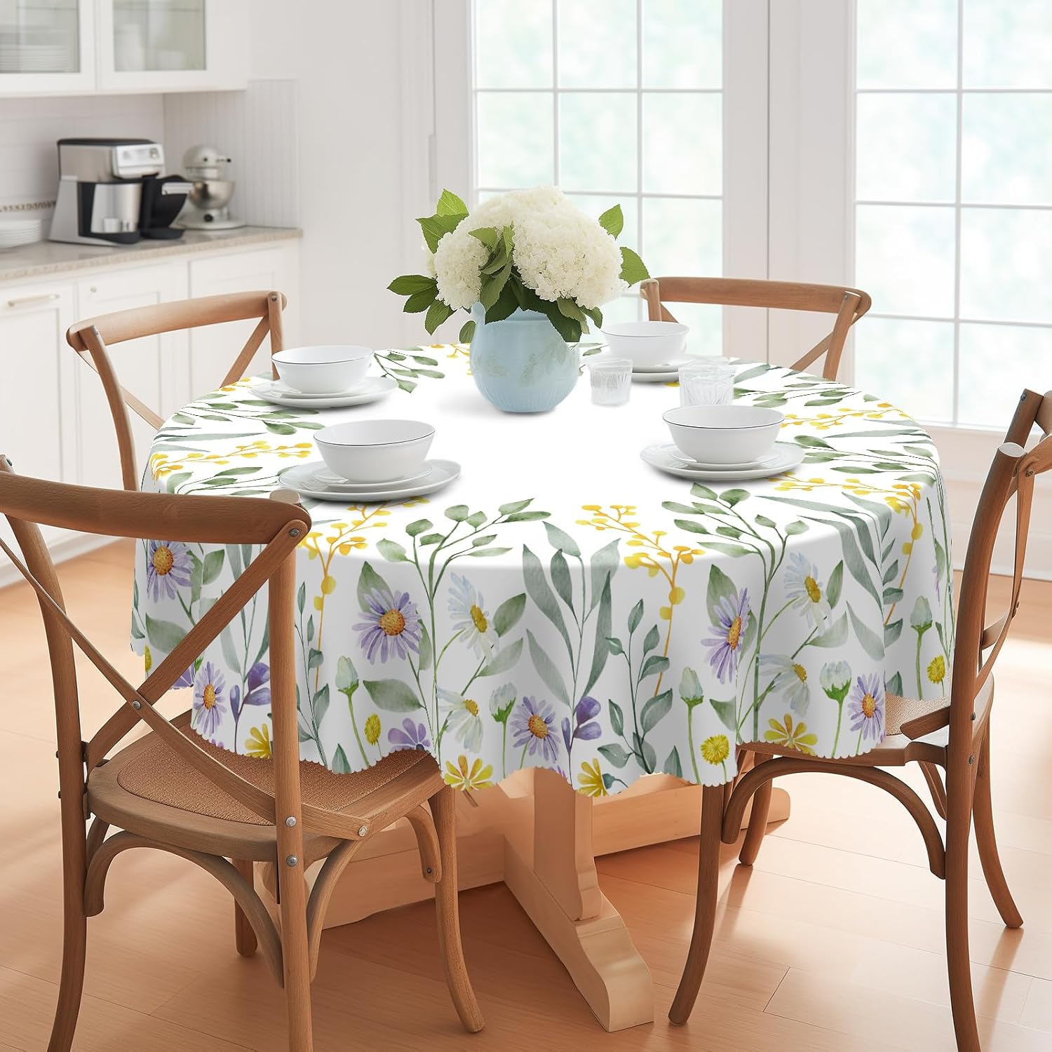 Eikione Round Tablecloths 70Inch, Summer Flower Branches Table Cloth Cover