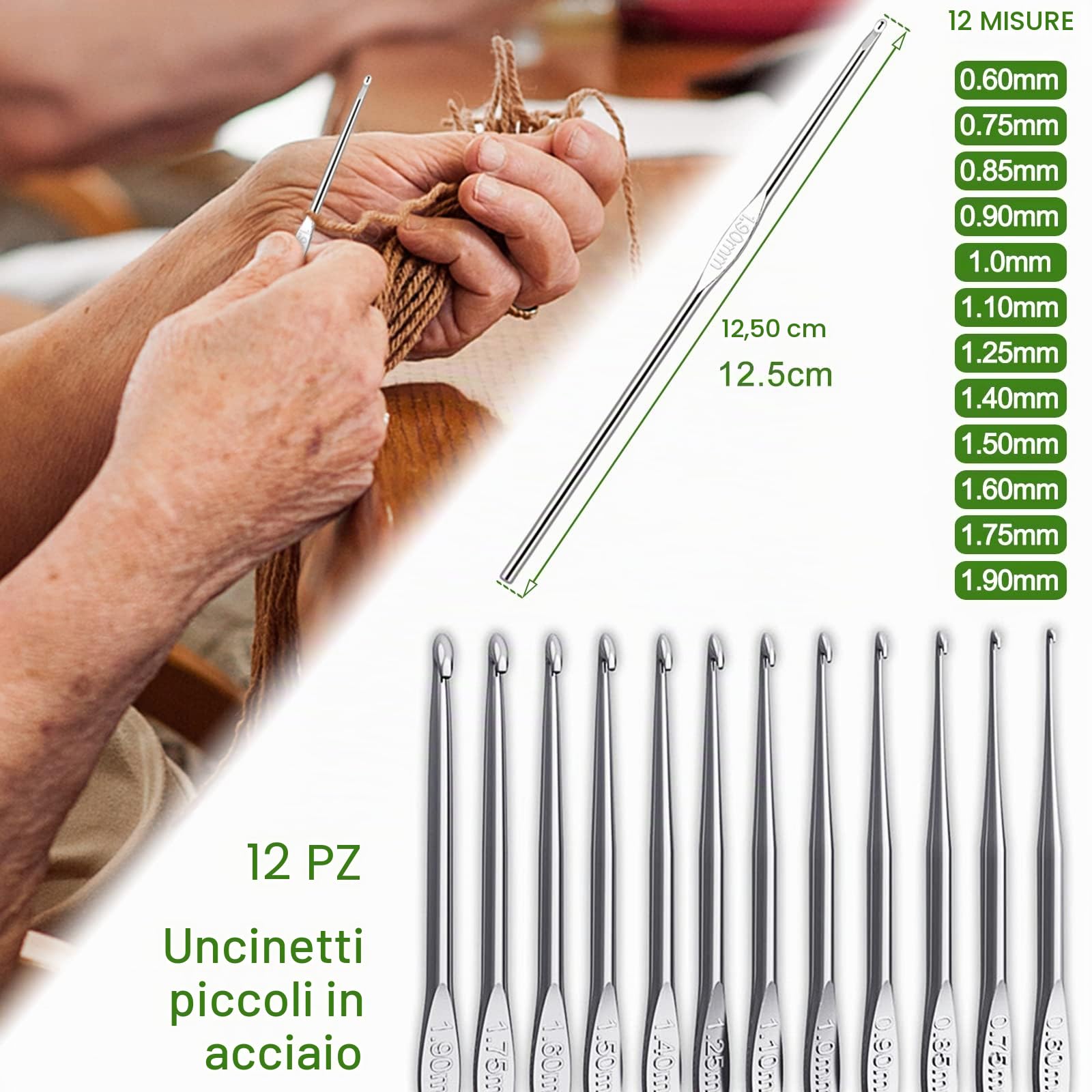 Coopay Set di uncinetti ergonomici in metallo 0,6-6 mm per principianti con accessori e custodia