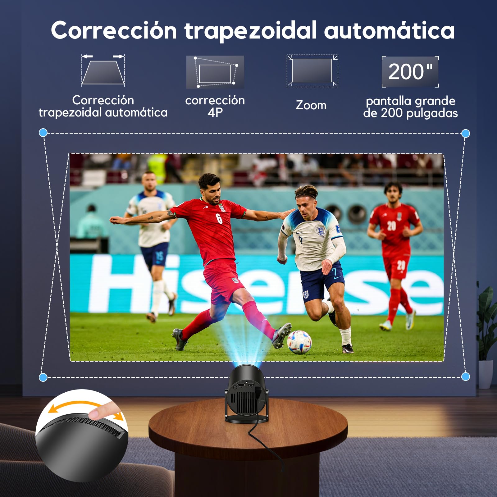 [Android 14 & 2026 Upgraded] AKIYO O2 Proyector Portátil con WiFi 6 Bluetooth 5.4 Support 1080P Auto Keystone 180° Rotation, Mini Proyector Compatibile con HDMI/Laptop/PS5/TV Stick, Negro
