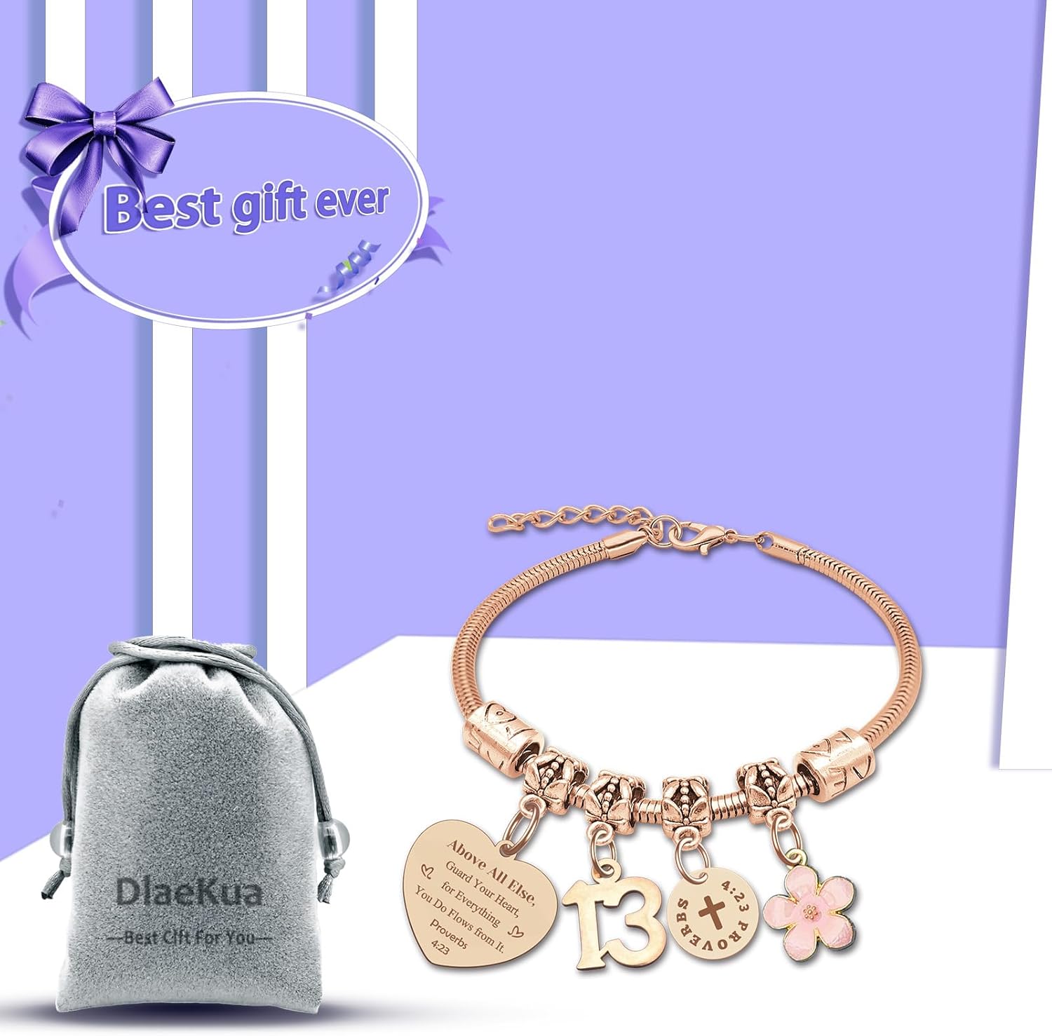 DlaeKua 15th 13th 16th Birthday Gifts for Girl Stainless Steel Bracelet for Women Daughter Granddaughter Niece Sisters 15th Birthday Gift Bracelets Inspirational Gifts Bible Verse 15 13 16 Years Old - Image 7