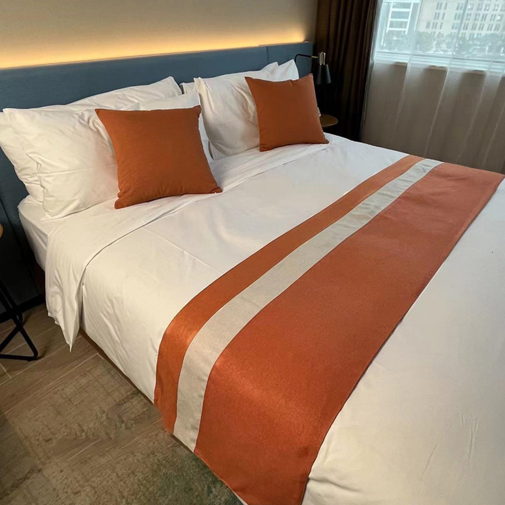 HLASMSPE Cotton Linen Bed Runner Throw, Bedspread Decor Bed Scarf Modern Bedding Cover Protection for Hotel Wedding, Orange, 50x240cm bed runner for 1.8m bed