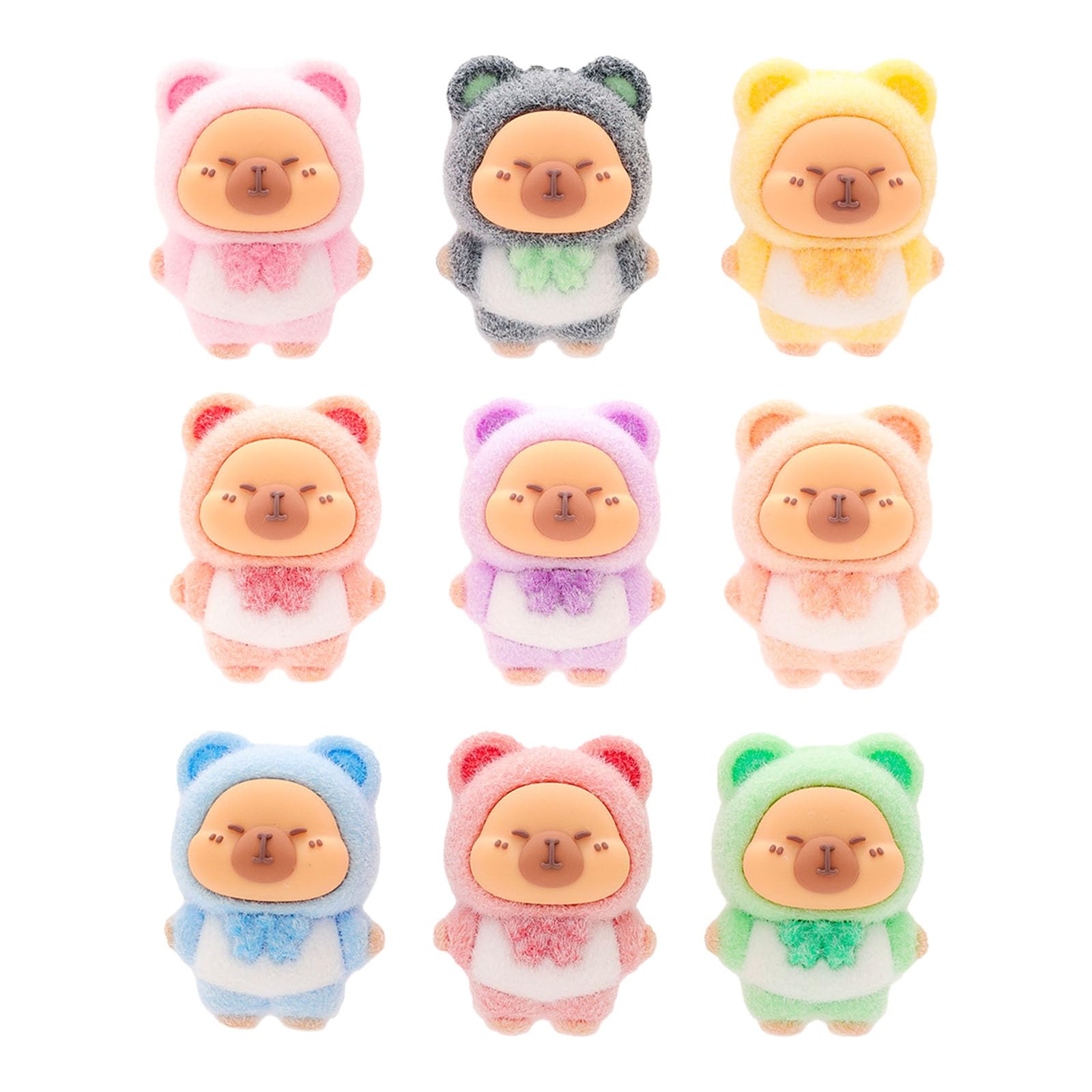 Nucelit 9Pcs Flockeds Capybaras Figurines Soft Touches Animal Decoration Creative Small Friend Party Miniature Resin Capybaras Party