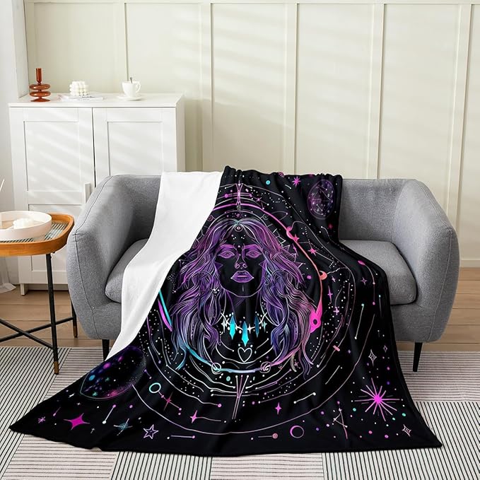 Virgo Print Fleece Blanket Throw 50x60 12 Constellations Blanket for Kids Bohemia Exotic Star Moon Flannel Blanket Bedroom Decor Beauty Women Bed Blanket Lightweight