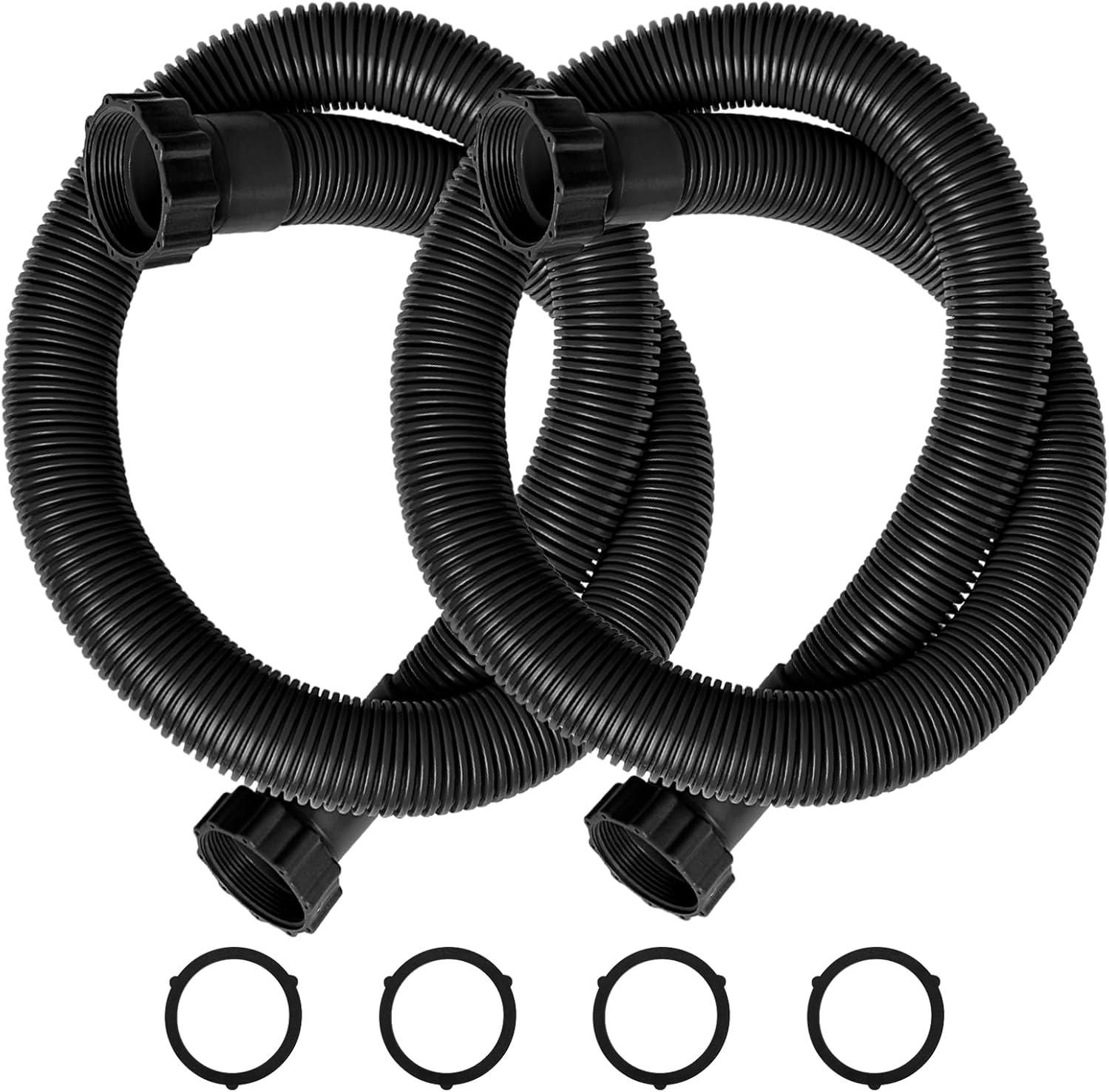 1.5" Diameter 29060E Pool Pump Hoses for Above Ground Pools - 59" Long Pool Hoses for Intexx Cole man Filter Pumps, Sand Filters & Saltwater Systems with 1,500 to 2,500 GPH Capacity, 2 Pack