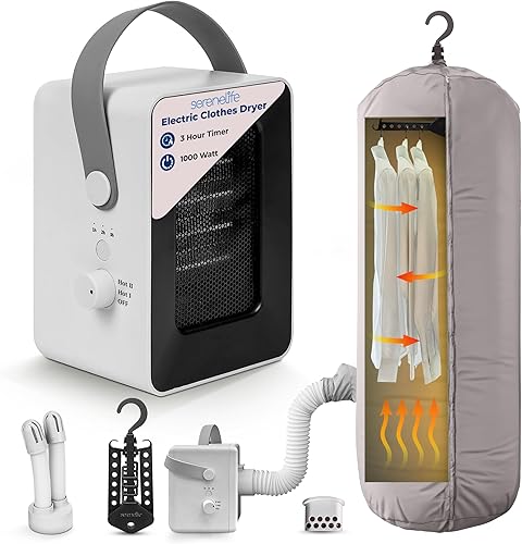 SereneLife Secadora de ropa eléctrica portátil Mini calentador multiusos de 1000 W y difusor de aroma para el hogar, apartamento, dormitorio,