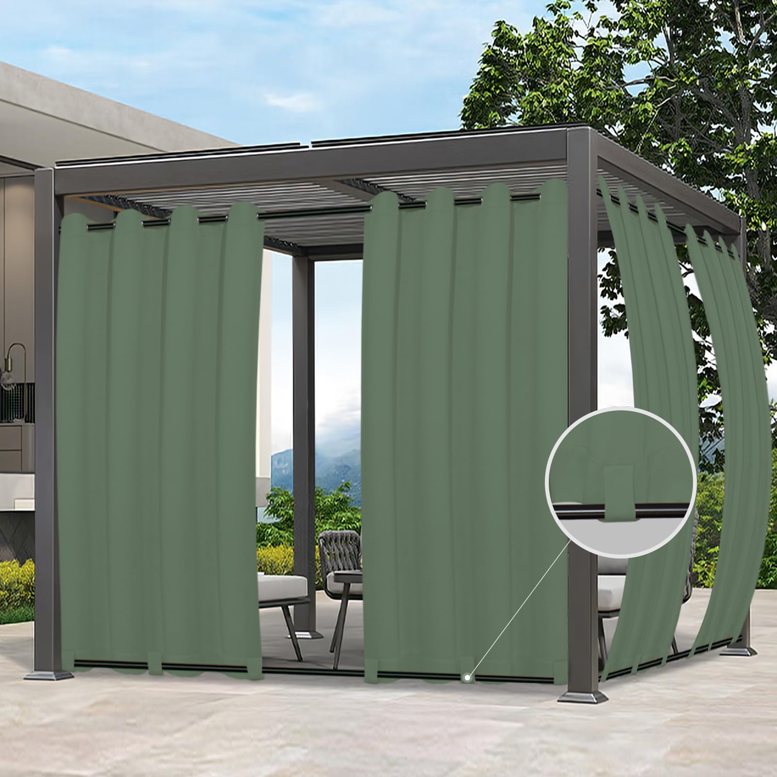 Easy-Going Outdoor Curtains for Patio 1 Panel, 54x96 inch, Sage Green