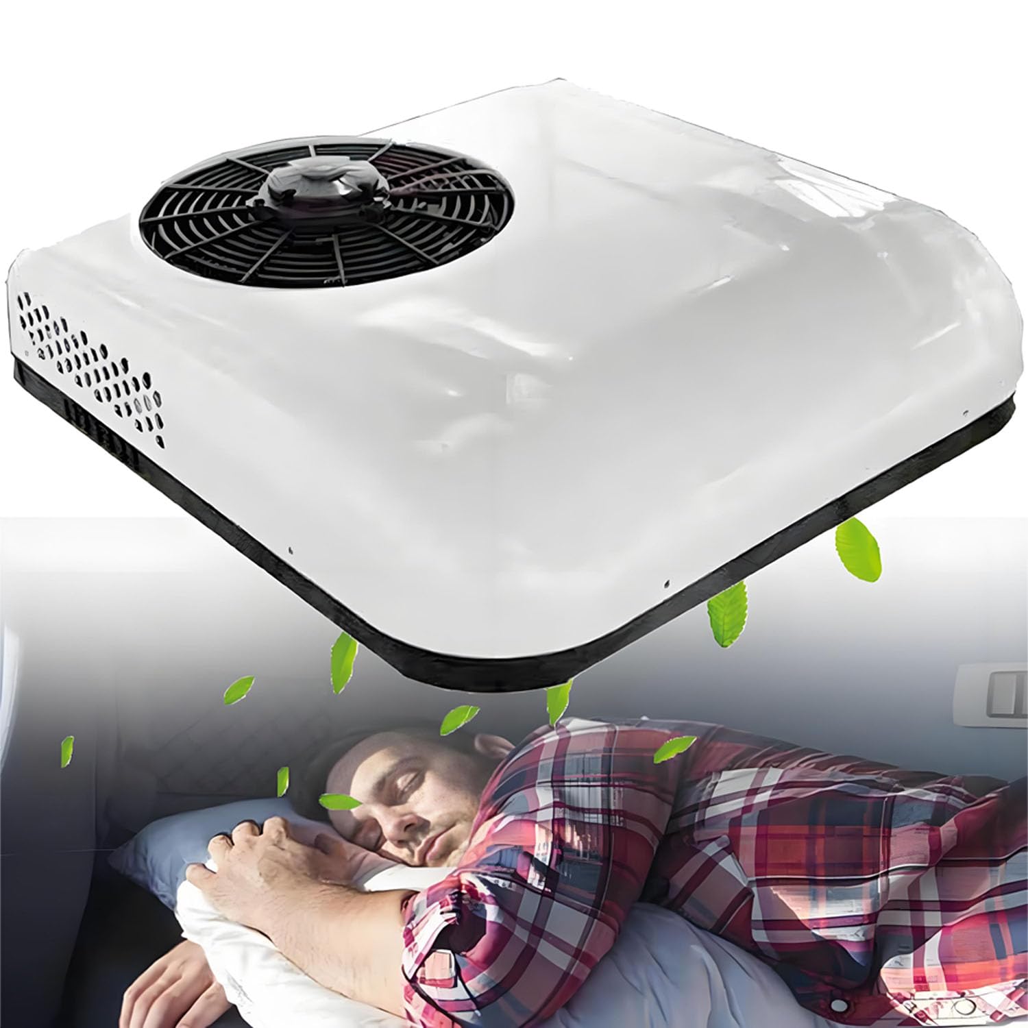 COAKUE Truck/Car Electric Roof AC, RV Rooftop Air Conditioner, Electric 12V24V Parking Rooftop RV Air Conditioner, 8800BTU Fast Cooling for Excavator Truck Bus Van White-12V