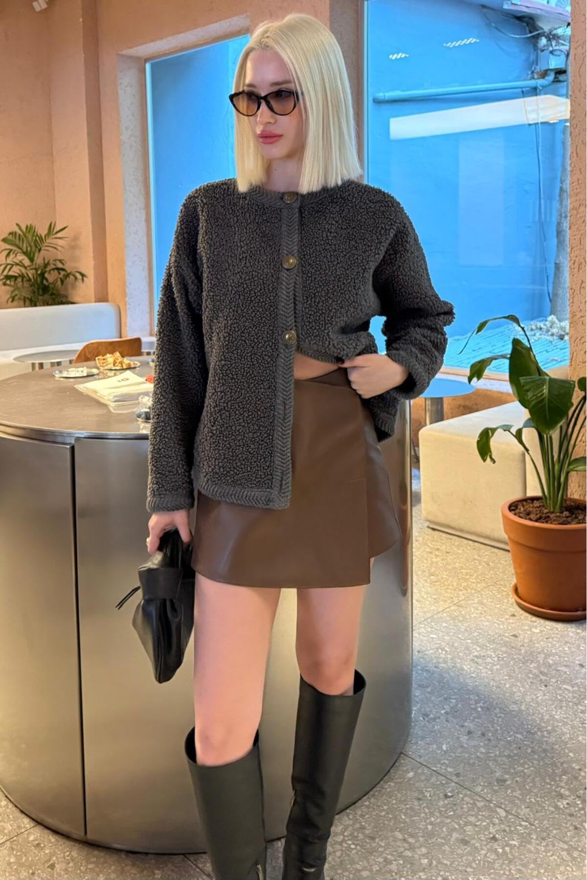 Madmext Siyah Deri Mini Şort Etek Mg2550