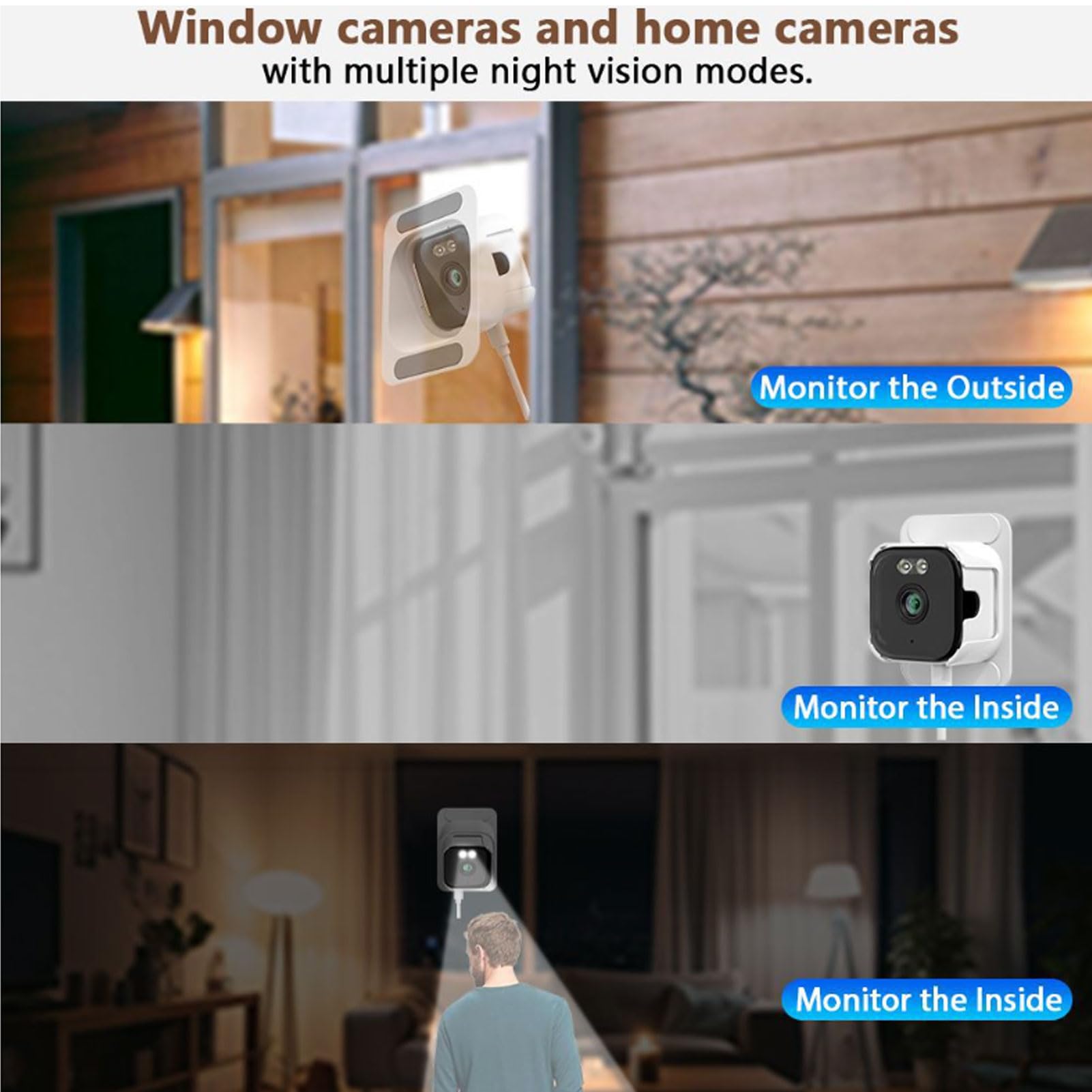 Wakects Cámara de Ventana 2K, Cámara de Seguridad para el Hogar Inteligente de 3MP con Detección de Movimiento Humano AI Recordatorios en Tiempo Real Audio Bidireccional Instalación