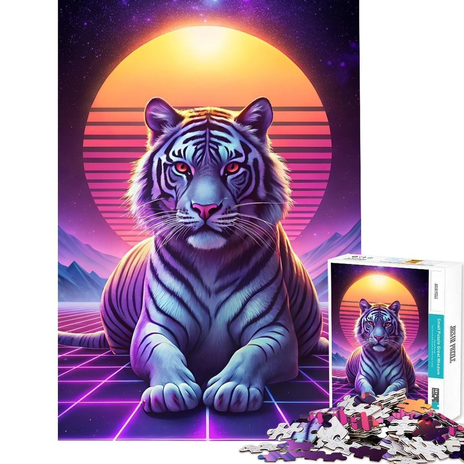 Adults Puzzles 1000 Piece Jigsaws Synthwave Tiger Portrait Jigsaw for Adults Family Game Hand Speed Race Unique Gifts for Birthday And Christmas (Size 38x52cm)