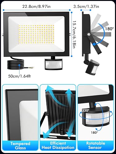 Litglobe Projecteur LED Exterieur Detecteur de Mouvement 150W,3000K/4500K/6500K Spot avec Télécommande,15000LM Super Lumineux Projecteur LED,IP66 Etanche Eclairage Exterieur pour Jardin Patio Garage - 7