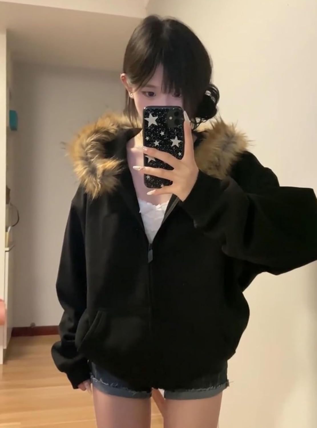 Women's Y2K Zip Up Hoodies with Fur Hood Winter Fuzzy Jackets Trendy Vintage Sweatshirt - Image 3