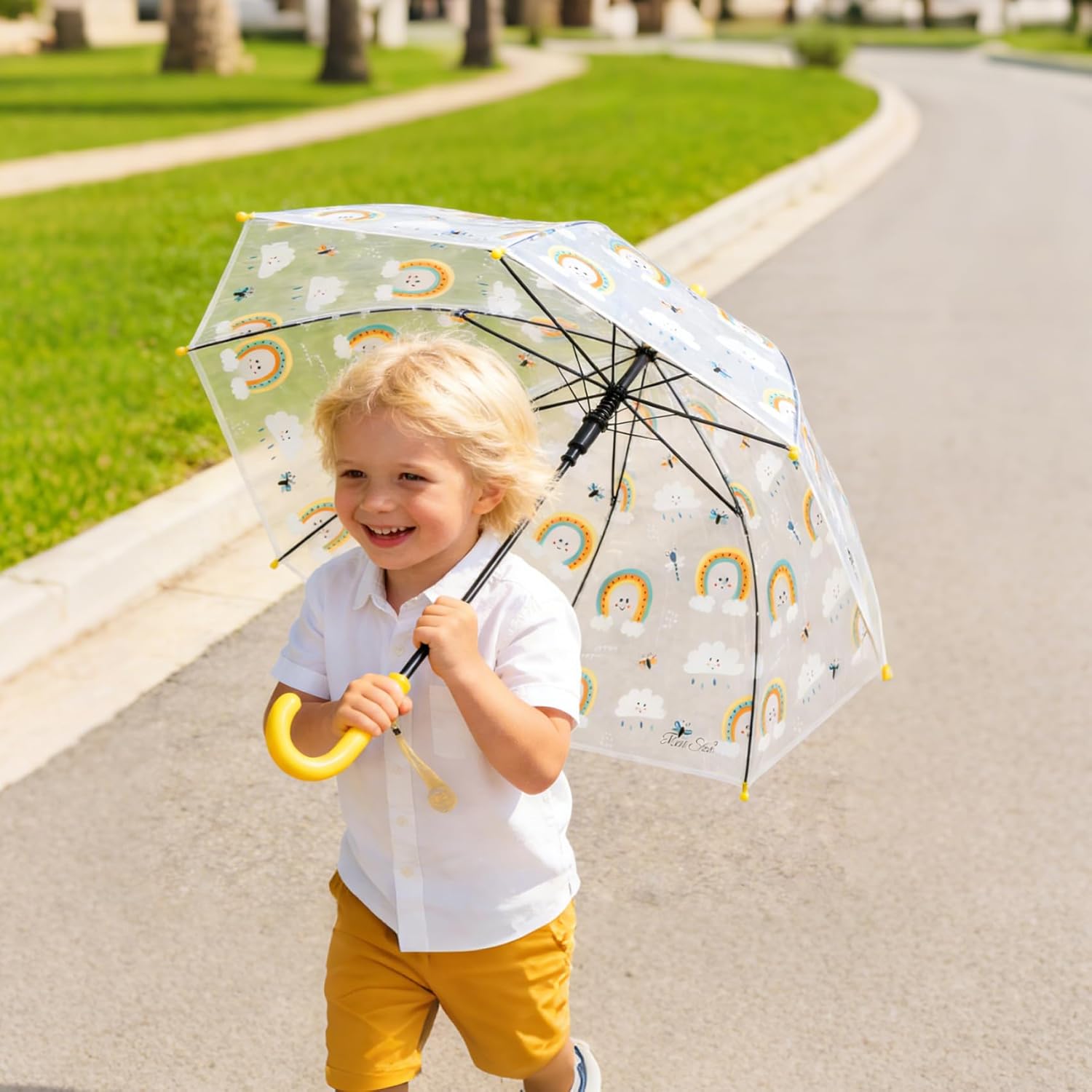 MRTLLOA Kids Clear Bubble Umbrella with an Easy Grip Curved Handle, Safety Transparent Dome Bubble Umbrella for Toddler Boys Girls - Image 3