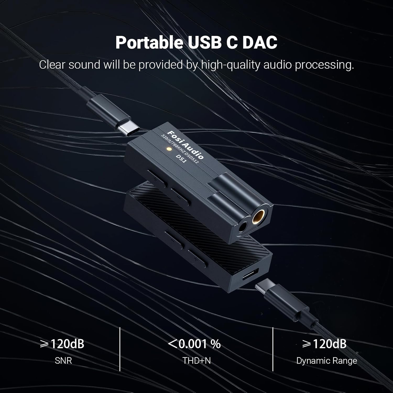 Fosi Audio DS1 USB C DAC Headphone Amp DSD512 ES9038Q2M HiFi Mini Audio Adapter Supports 32bit/768kHz with 4.4MM and 3.5MM Dual Headphones Outputs Compatible with Smartphones/Laptop/PC/Music Players - Image 3