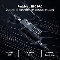 Vista 3 de Fosi Audio DS1 USB C DAC amplificador de auriculares DSD512 ES9038Q2M Mini Adaptador de Audio HiFi Soporta 32bit/768kHz con Salidas de Auriculares