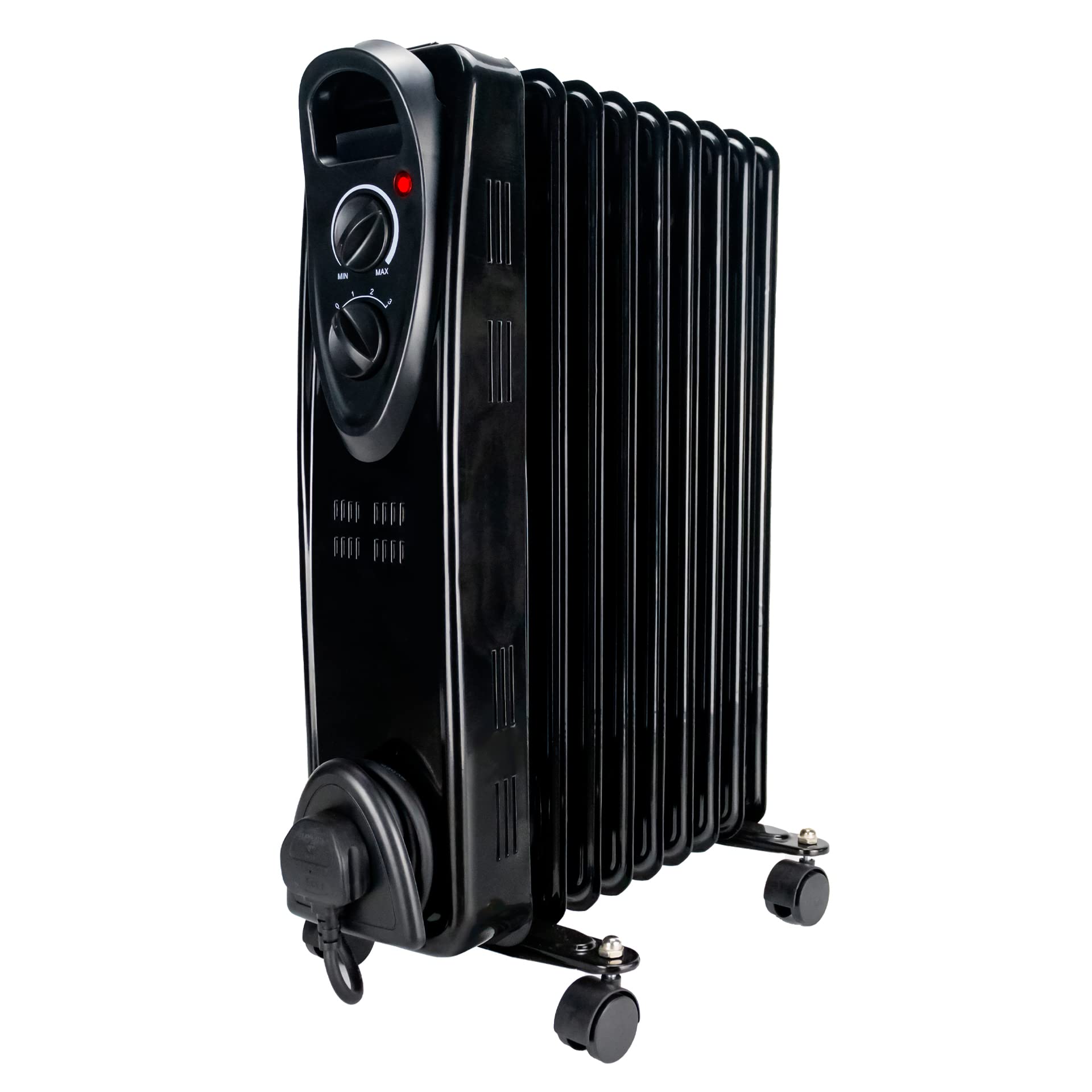 Globewolf OIL Filled Radiator 9 Fin Black Heater Electric 2KW Free Standing Portable Oil Radiator with Thermostat - 3 Heater Settings, Built in Safety Features
