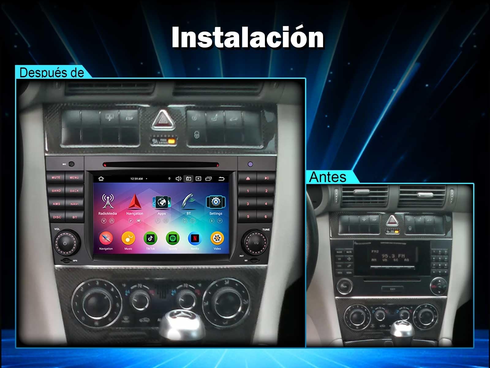Erisin Android 16 4GB+64GB Radio Coche Mercedes Clase C W203 Clase CLC W203 | Clase G W463 8-Core GPS Navegación DVD Bluetooth GPS Navegador para Wireless CarPlay Android Auto WiFi 4G FM DSP DAB+ CANBUS