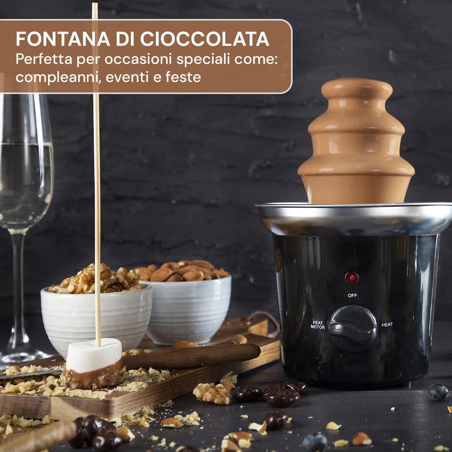 Wintem Fontana Elettrica di Cioccolato con Cascata a 3 Livelli 35W Nero - Ideale per Cene o Feste Speciali - Dotata di LED Luminso e Base Antiscivolo per Una Stabilità Ottimale - Elegante e Compatta