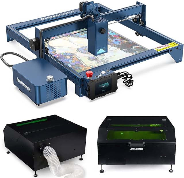 ATOMSTACK A20 Pro Laser Engraving Machine 130W with B1 Laser Engraver Enclosure Protective Cover Box, 20W Optical Power Laser Cutter with Twin-Cylinder F30 Pro Air Assist Kit, Area 400x400mm