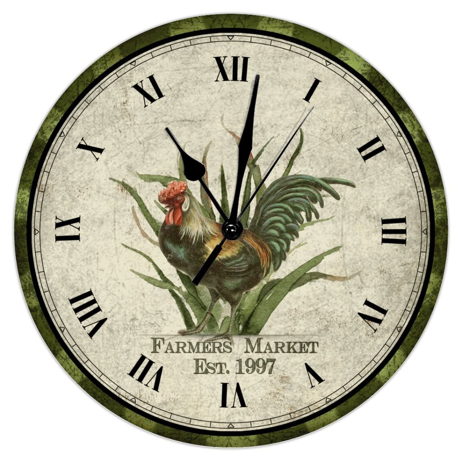 Horloge murale poule rustique en bois 38 cm pour décorer votre cuisine de campagne familiale