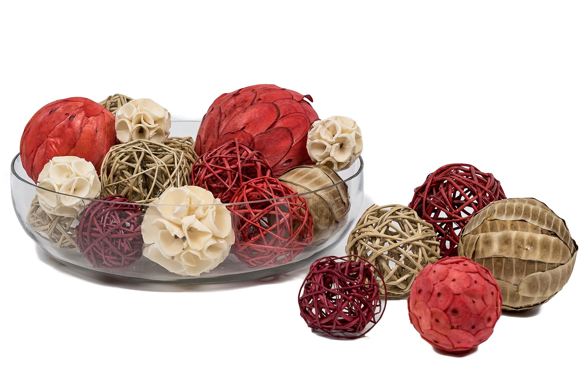 Scent Tattva | Bowl Fillers | Bag of Natural Assorted Spherical Balls | Red and White | Pack of 19 pcs |