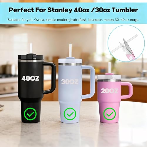 Miniatura 22 de 200 popotes desechables negros para vasos de 40 onzas, pajitas extralargas desechables para vaso Stanley Cup de 30 onzas y 40 onzas, popote envuelto