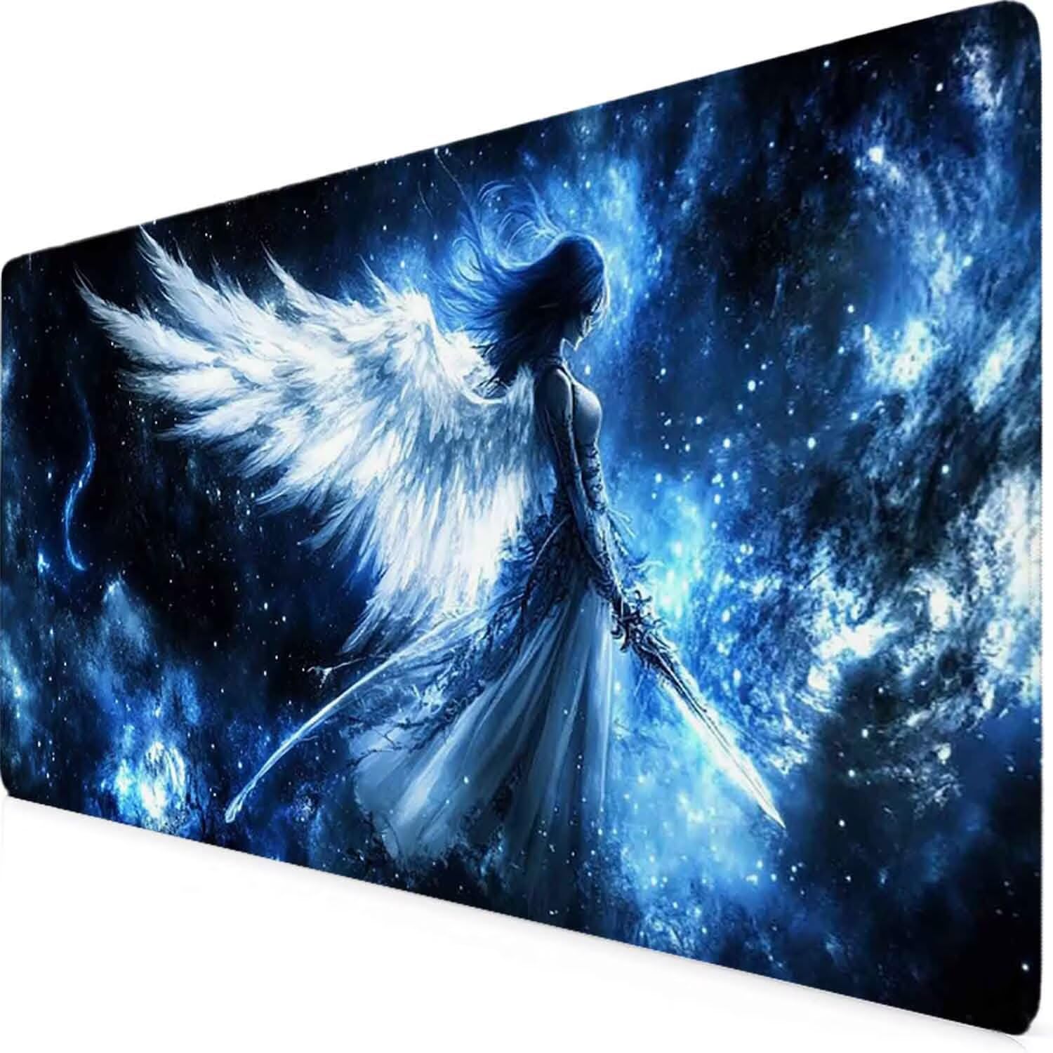 Niebieska podkładka pod mysz Anioł Podkładka pod mysz XXL 1000 x 500 mm Podkładka pod mysz z przeszytymi krawędziami i antypoślizgową gumową podstawą Podkładka pod mysz XXL do gier, laptopa, akcesoria