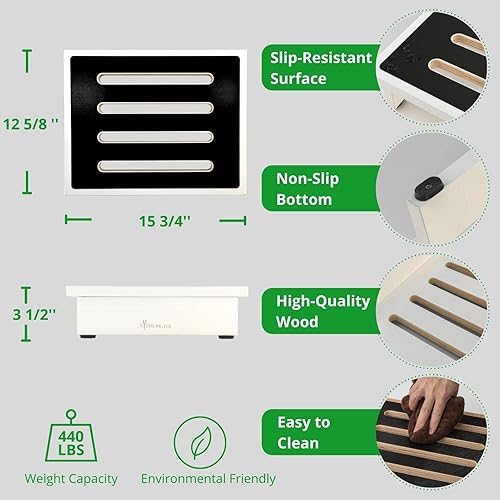 Miniatura 4 de StrongTek Taburete de un solo paso para adultos con superficie de goma antideslizante, elevador portátil de madera individual, capacidad de carga de