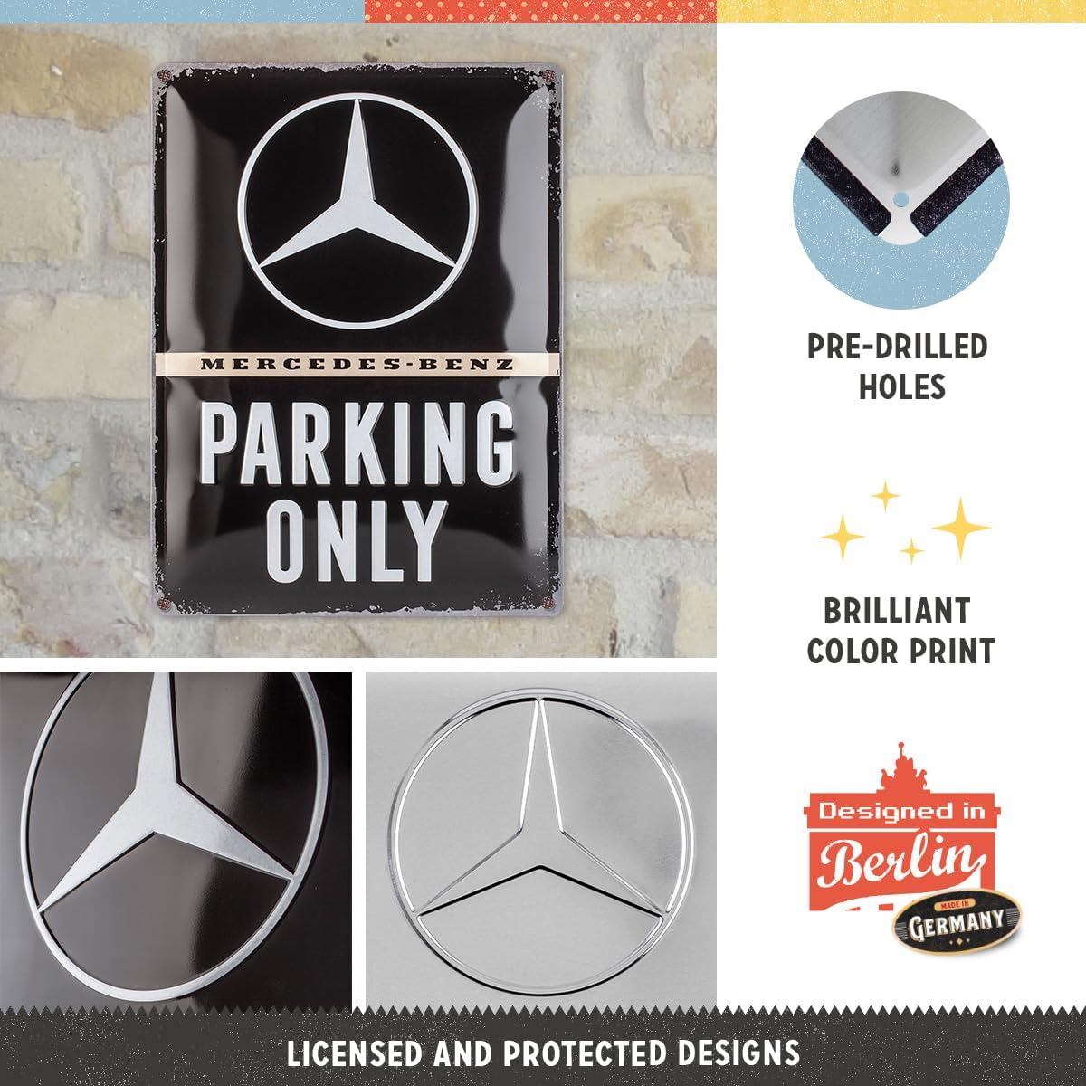 Nostalgic-Art Retro Tin Sign – Mercedes-Benz – Parking Only – Gift idea for car accessoires, Metal Plaque, Vintage design for decoration, 30 x 40 cm