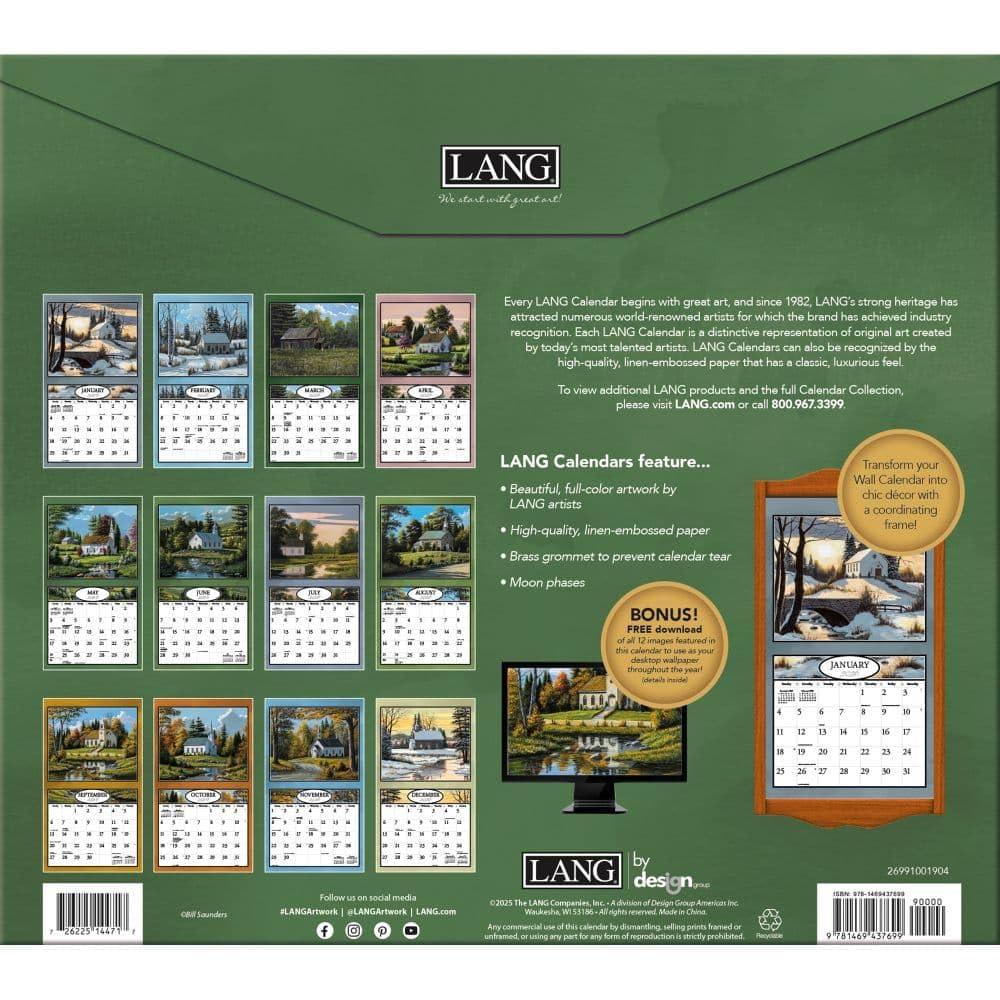 Lang Bill Saunders, Wandkalender 2026, Landkirchen, 34 x 30 cm, 12-Monatskalender mit gehefteter Bindung