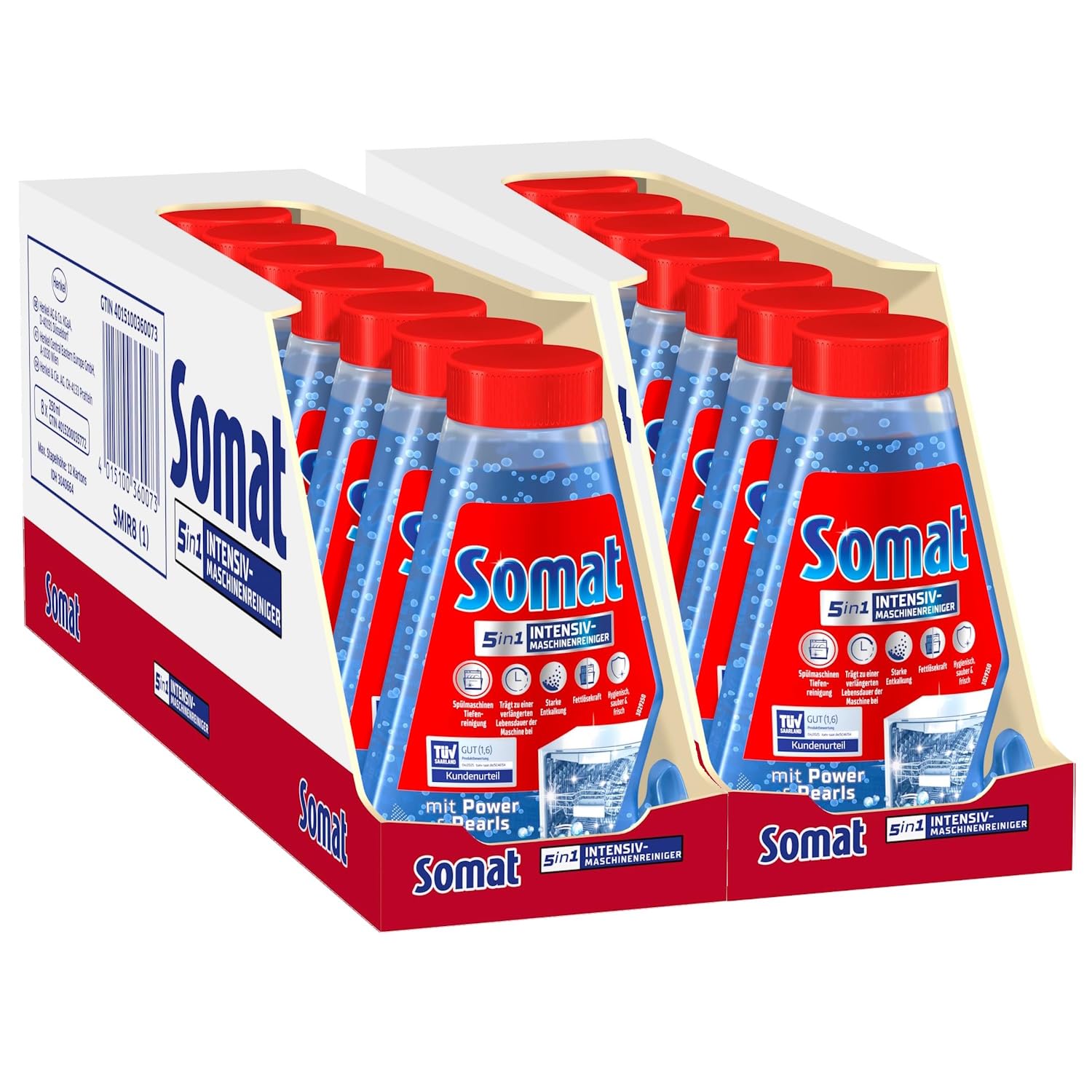 SOMAT 5in1 Intensiv-Maschinenreiniger (16 x 250 ml), Spülmaschinenreiniger flüssig zur Tiefenreinigung, mit Entkalkungsfunktion für hygienische Sauberkeit und längere Lebensdauer