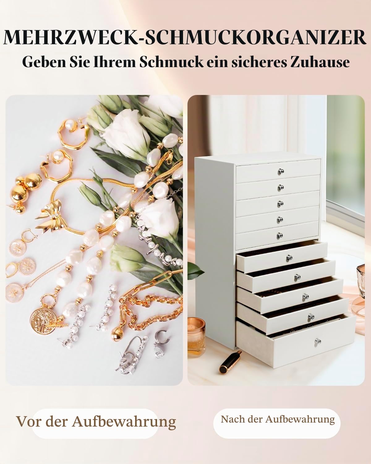 Schmuckkästchen,Schmuckkasten mit 10 Ebenen,Schmuckaufbewahrung Geeignet für Ohrringe, Ringe, Halsketten, Uhren usw,Geschenk für Ihre Liebsten,Weiß